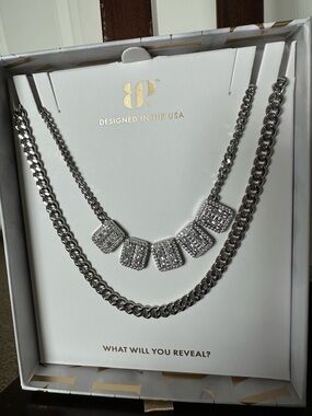 Bomb Party Luxe Silver-plated Necklaces with Pavé Square Charms